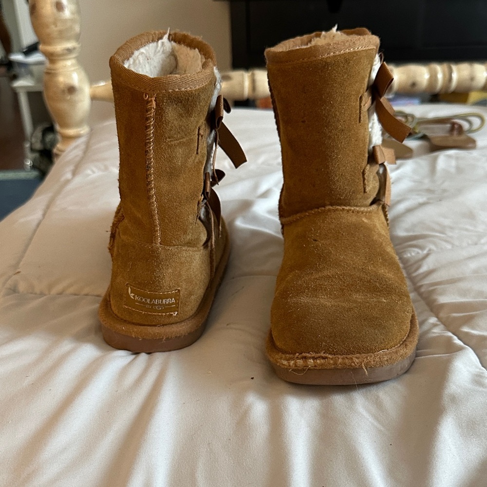 Koolaburra Tan Kids Boots with Bow Accents